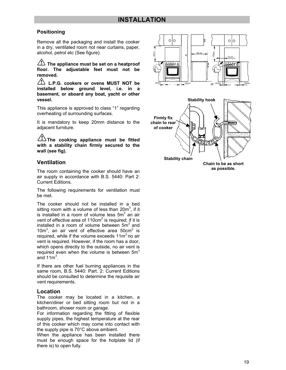 Installation, Ventilation, Location | Positioning | Electrolux DSO51GA User Manual | Page 19 / 27