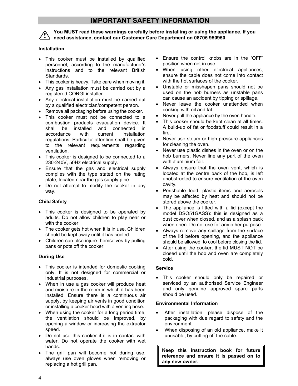 Important safety information | Electrolux DSO51GA User Manual | Page 4 / 27