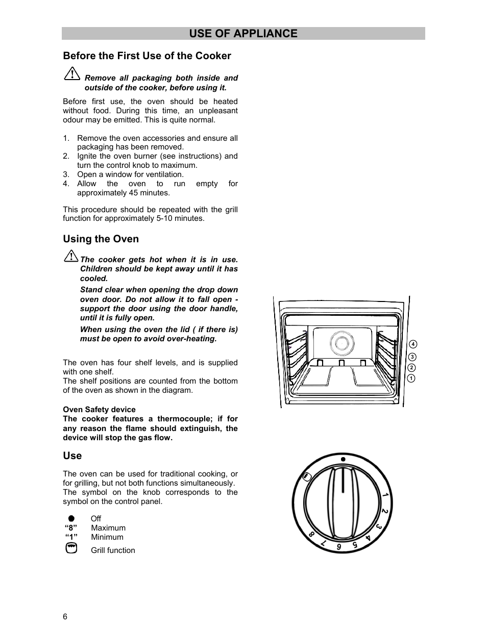 Use of appliance, Before the first use of the cooker, Using the oven | Electrolux DSO51GA User Manual | Page 6 / 27