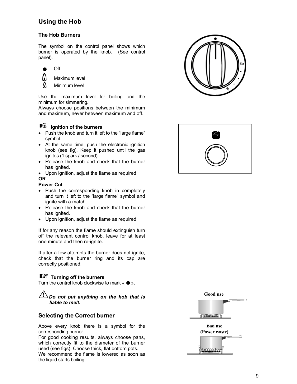 Using the hob | Electrolux DSO51GA User Manual | Page 9 / 27