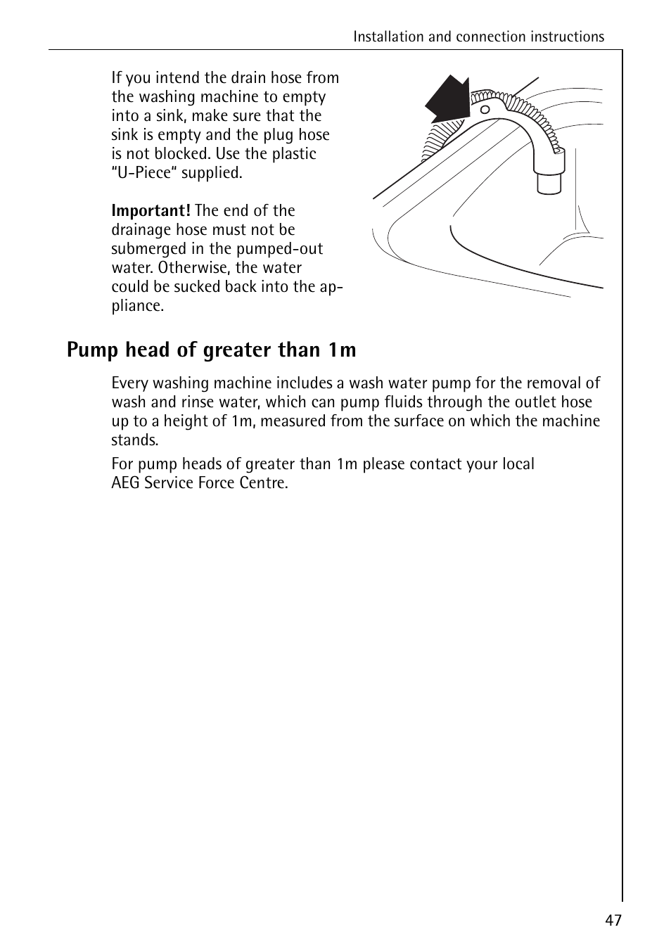 Pump head of greater than 1m | Electrolux LAVAMAT W 1059 User Manual | Page 47 / 52