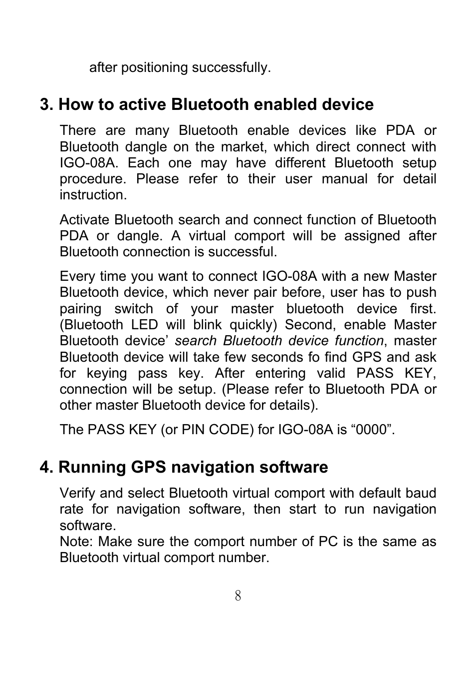 How to active bluetooth enabled device, Running gps navigation software | Emprex GPS Bluetooth Receiver IGO-08A User Manual | Page 12 / 21