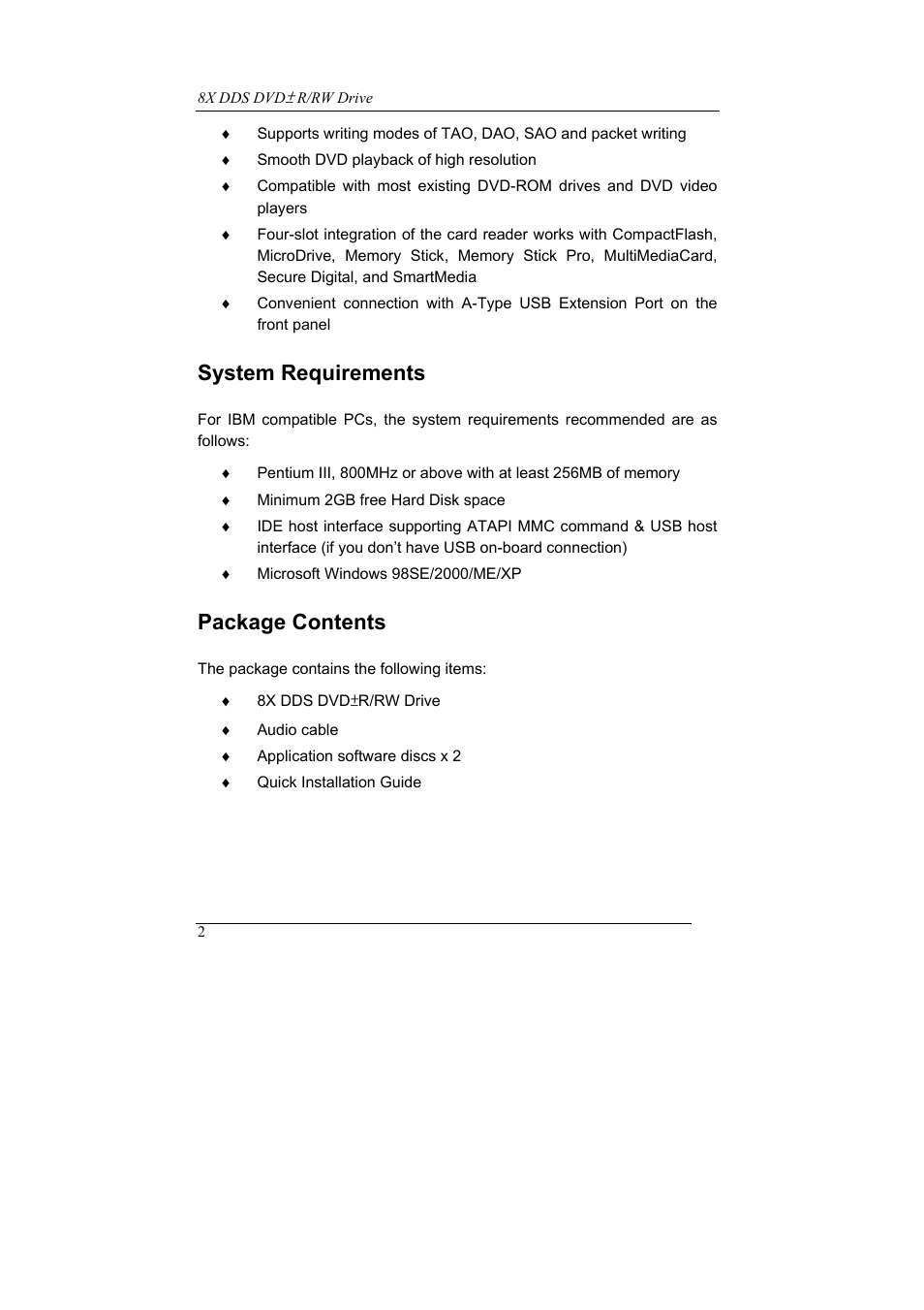 System requirements, Package contents | Emprex 8X DDS User Manual | Page 6 / 24