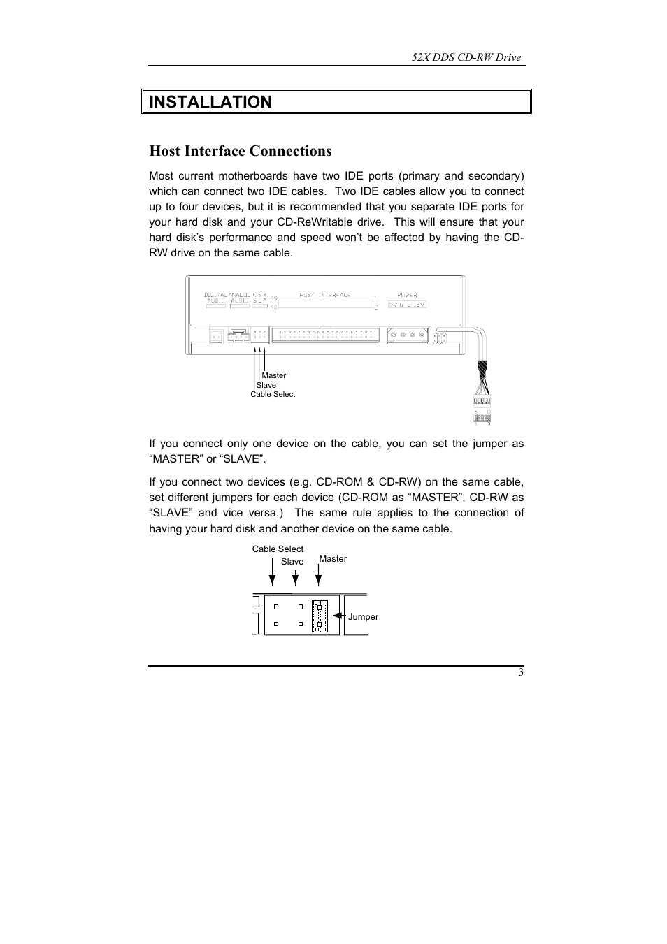 Installation, Host interface connections | Emprex 52X DDS User Manual | Page 7 / 18