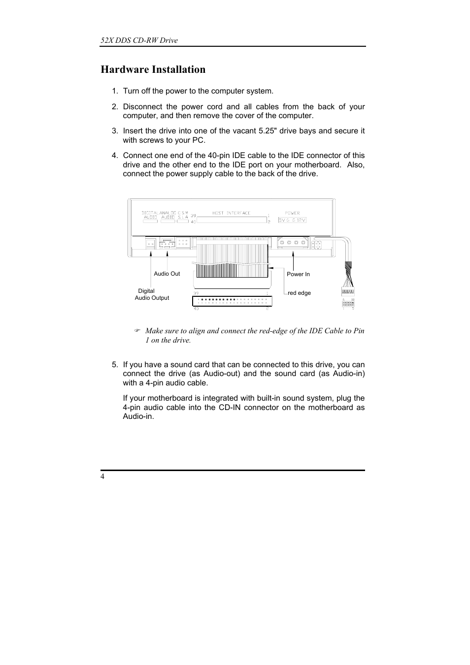 Hardware installation | Emprex 52X DDS User Manual | Page 8 / 18