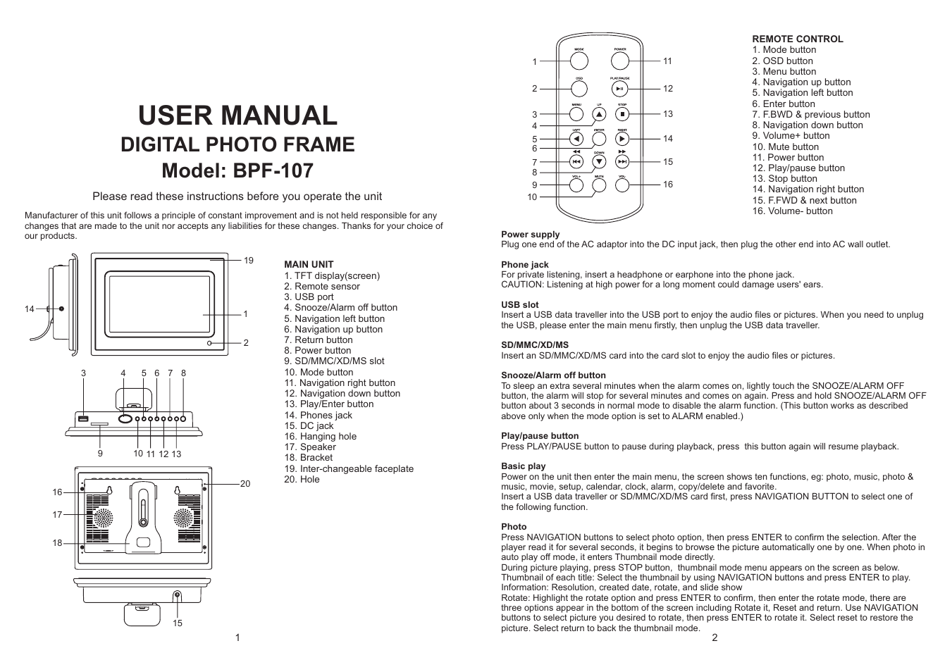 Emprex BPF-107 User Manual | 4 pages