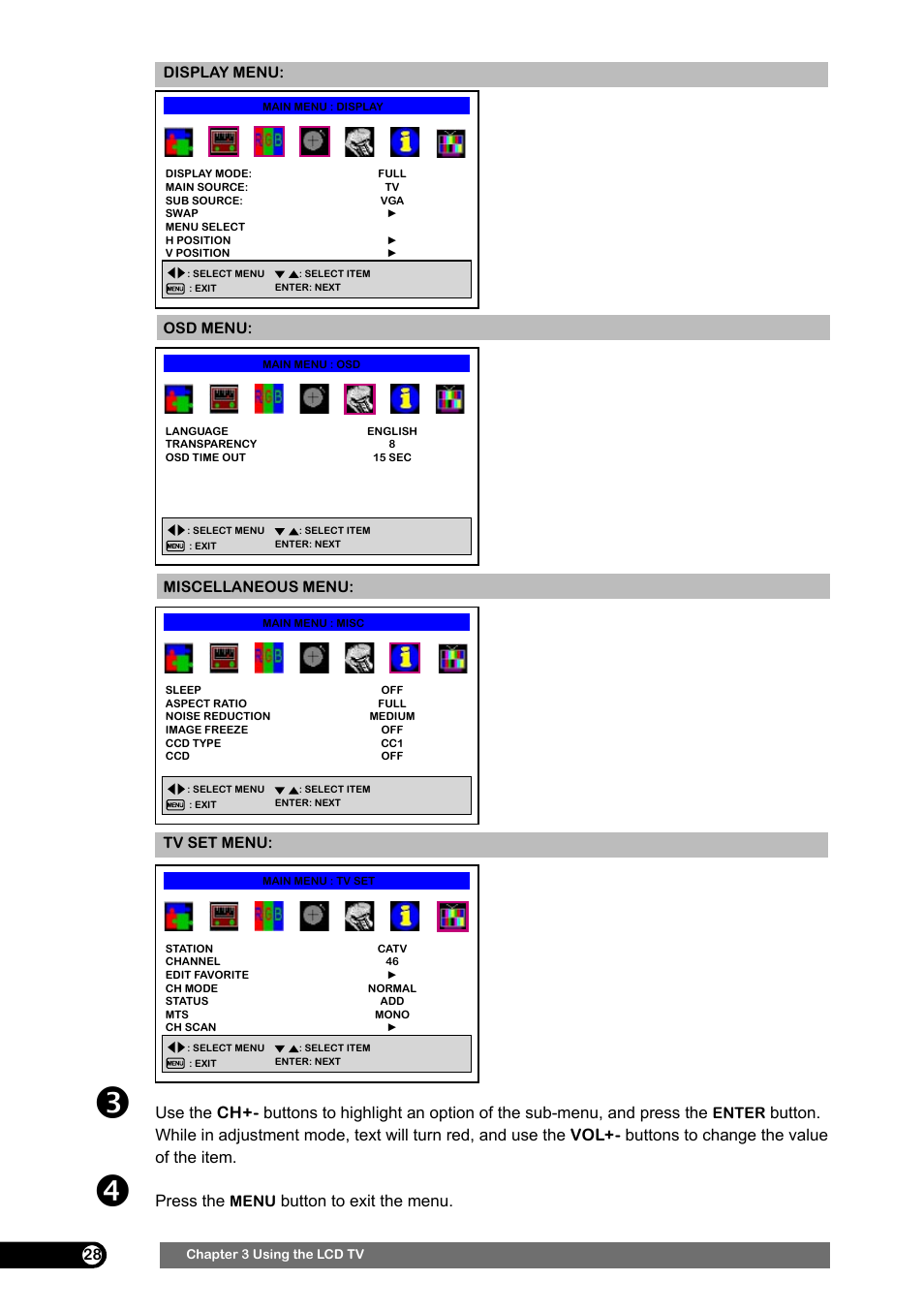 Press the, Button to exit the menu | Emprex HD-3701 User Manual | Page 29 / 52