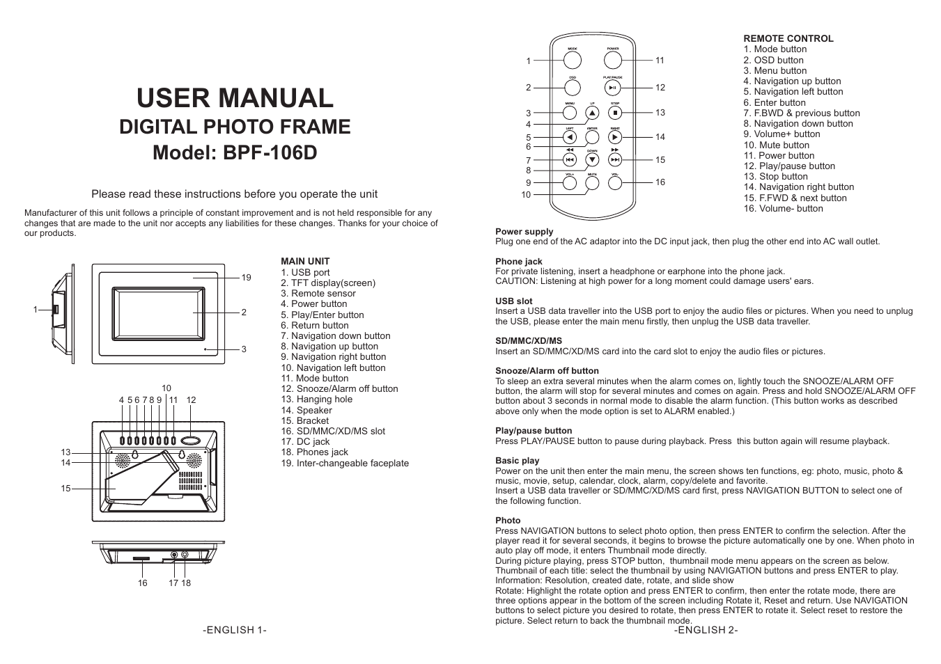 Emprex BPF-106D User Manual | 3 pages