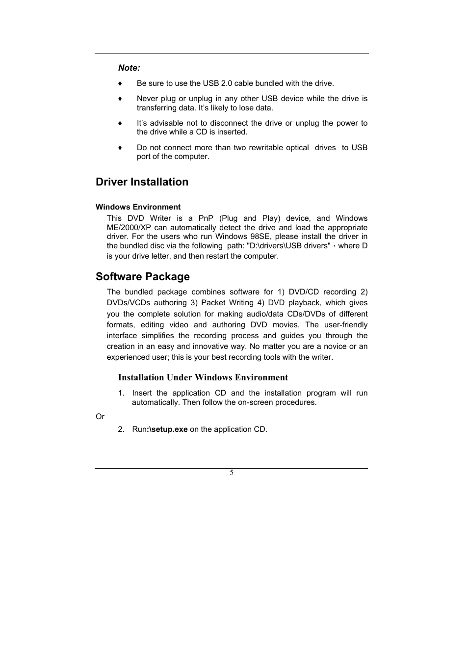 Driver installation, Software package | Emprex Network Device DVDRW 2016UI User Manual | Page 9 / 18