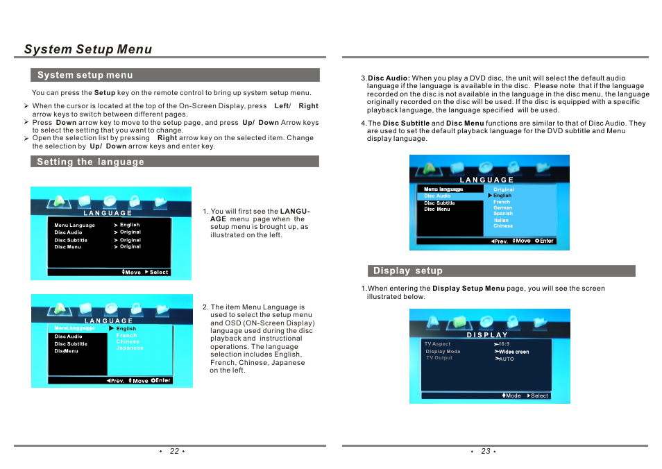 System setup menu | Emprex PD-7001 User Manual | Page 14 / 22