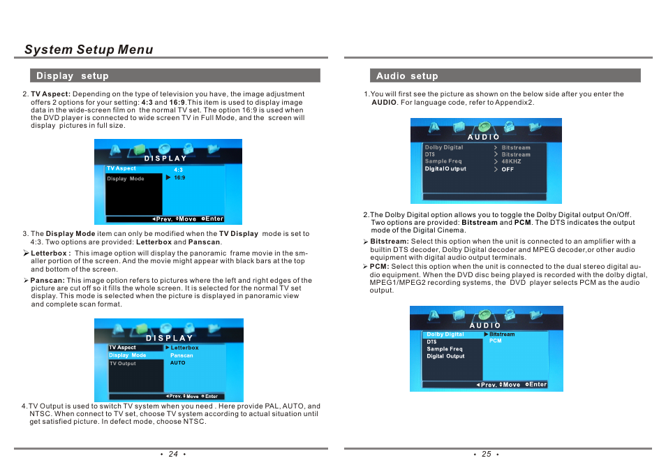 System setup menu | Emprex PD-7001 User Manual | Page 15 / 22