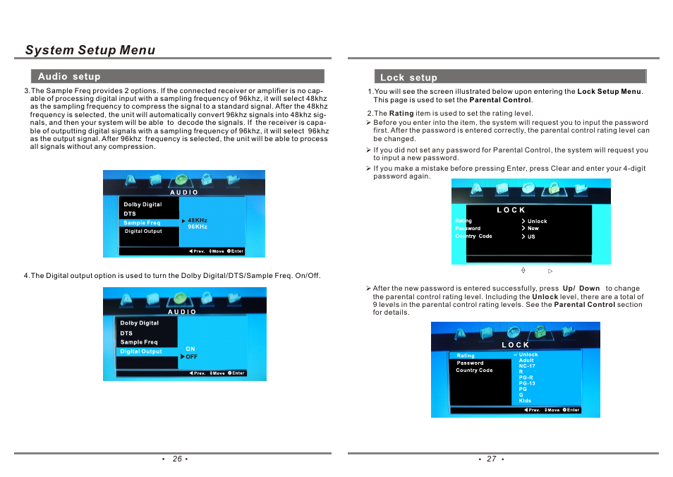 System setup menu | Emprex PD-7001 User Manual | Page 16 / 22