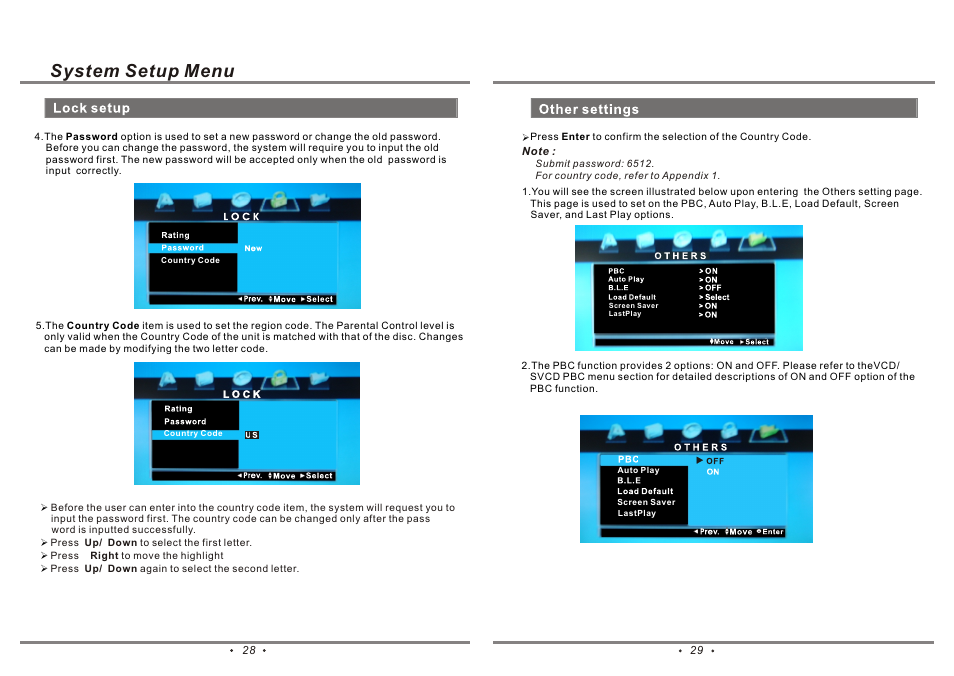 System setup menu | Emprex PD-7001 User Manual | Page 17 / 22