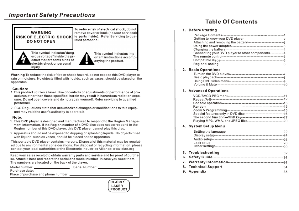 Äµ§i, °т¥»2, ³]¸m2 | Important safety precautions | Emprex PD-7001 User Manual | Page 2 / 22
