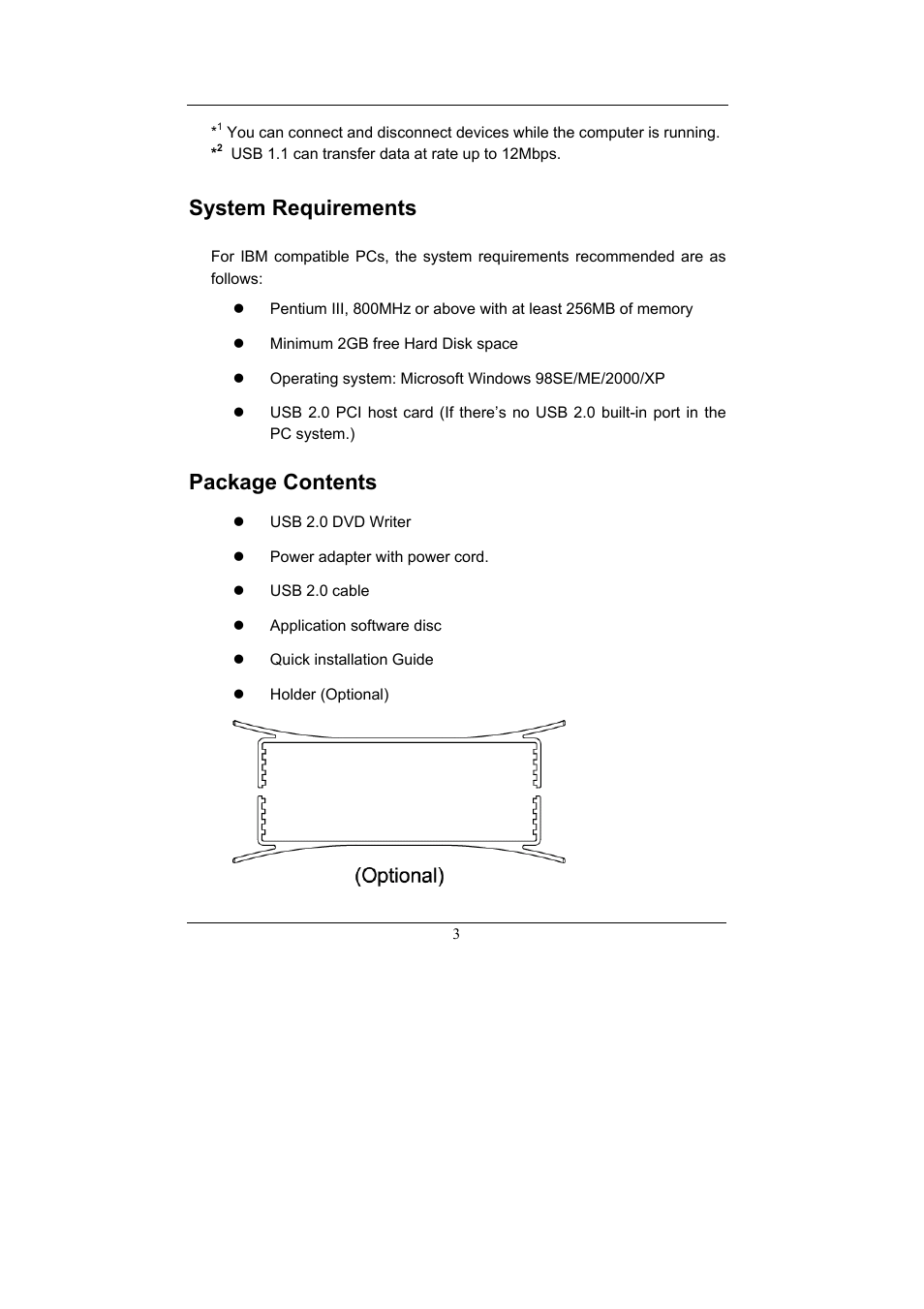 System requirements, Package contents | Emprex 16X DVD Writer USB 2.0 User Manual | Page 7 / 20