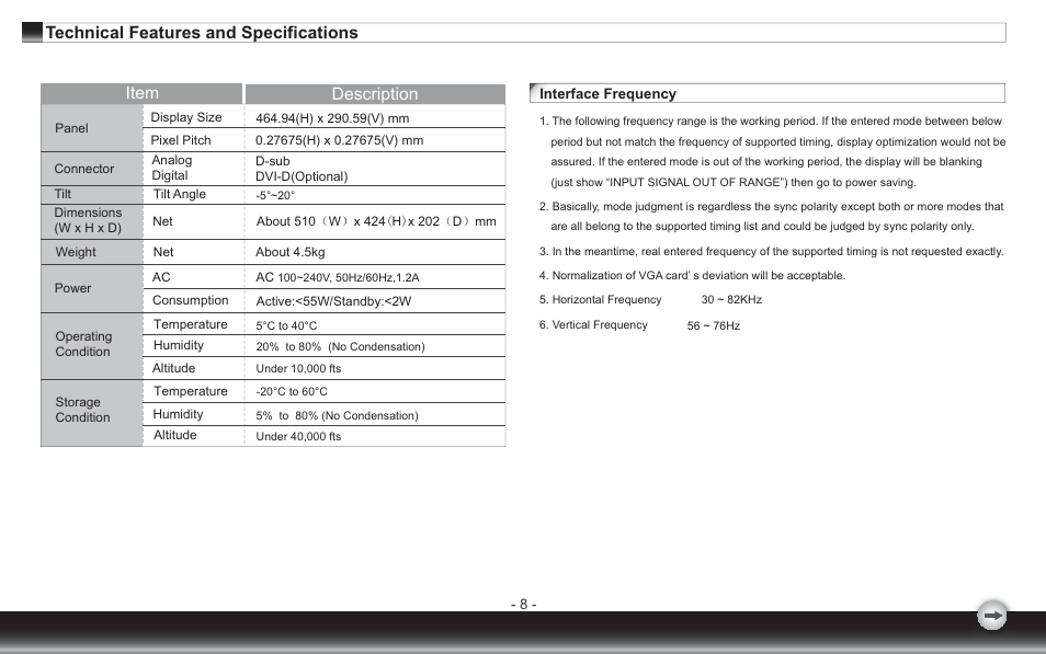 Technical features and specifications, Item description | Emprex LM2203 User Manual | Page 11 / 14