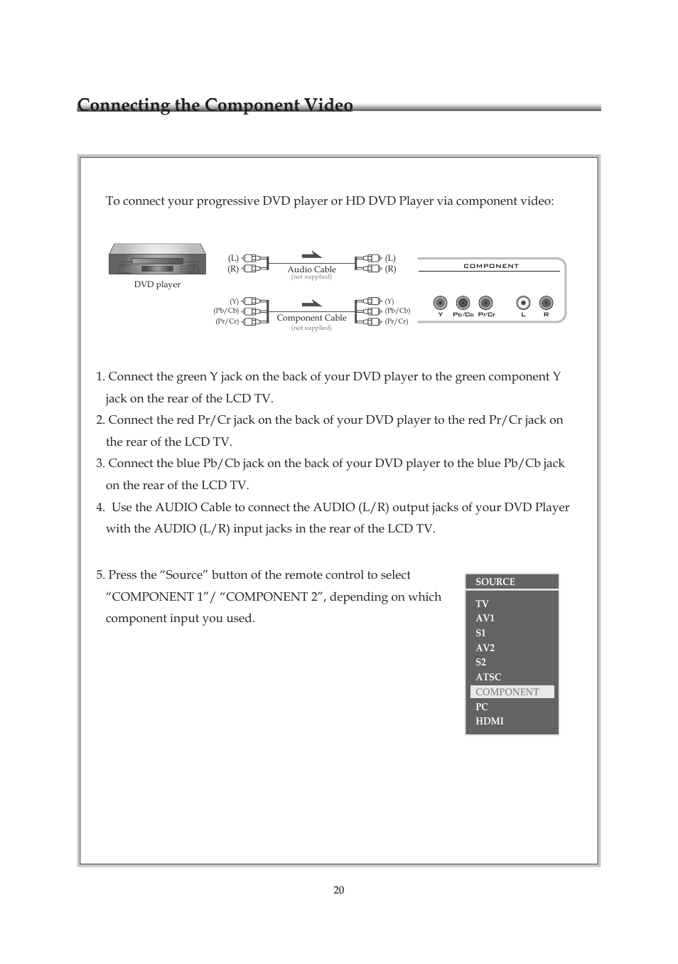 Connecting the component video | Emprex HD-3701P User Manual | Page 21 / 71