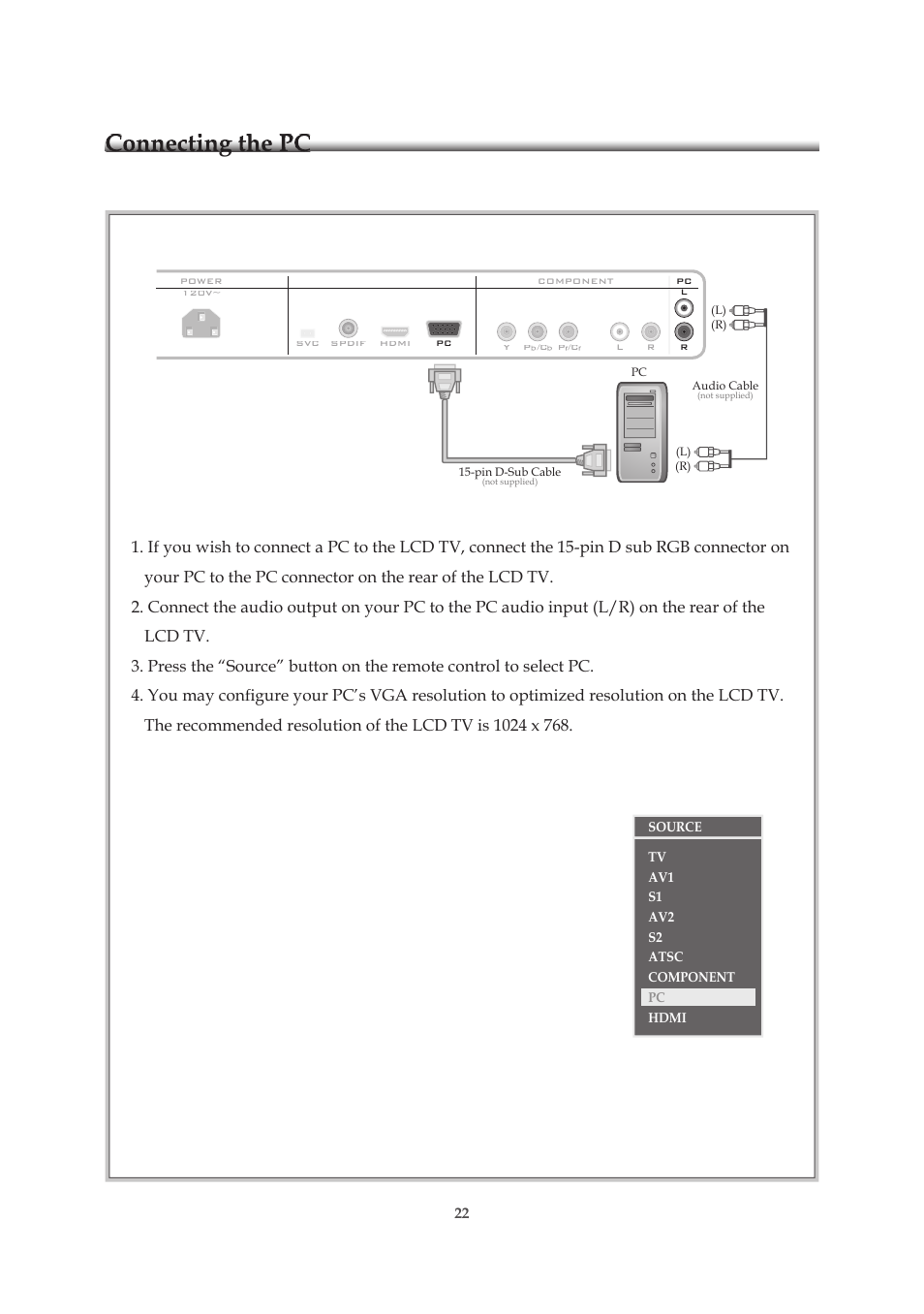 Connecting the pc | Emprex HD-3701P User Manual | Page 23 / 71