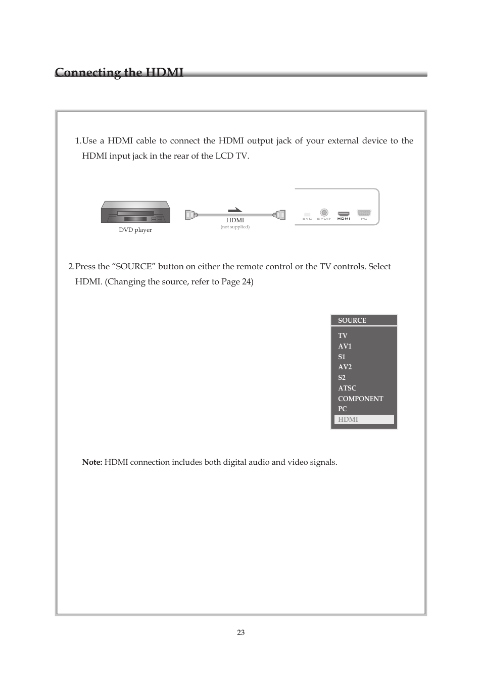 Connecting the hdmi | Emprex HD-3701P User Manual | Page 24 / 71