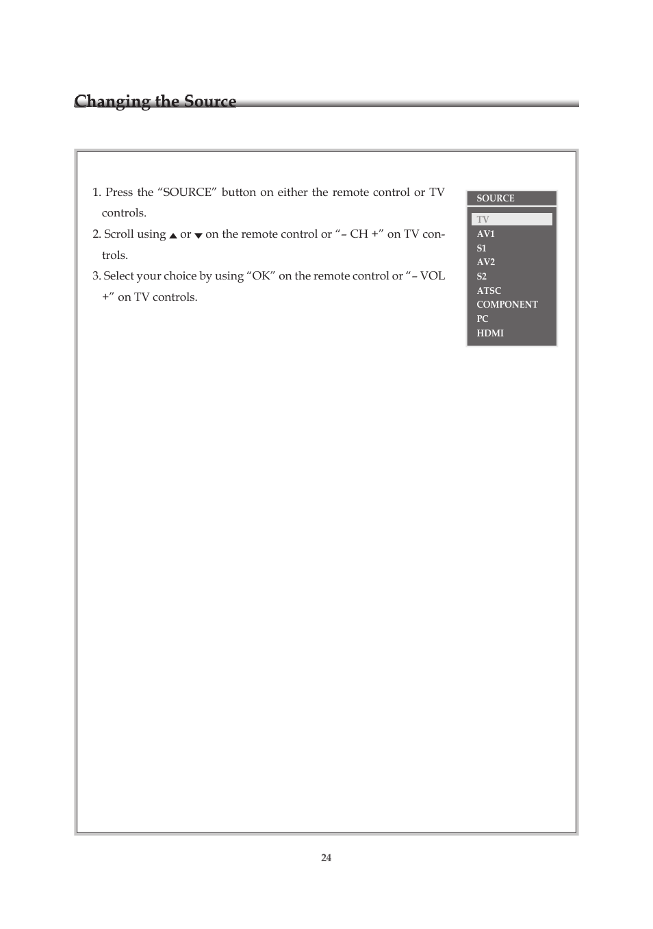 Changing the source | Emprex HD-3701P User Manual | Page 25 / 71
