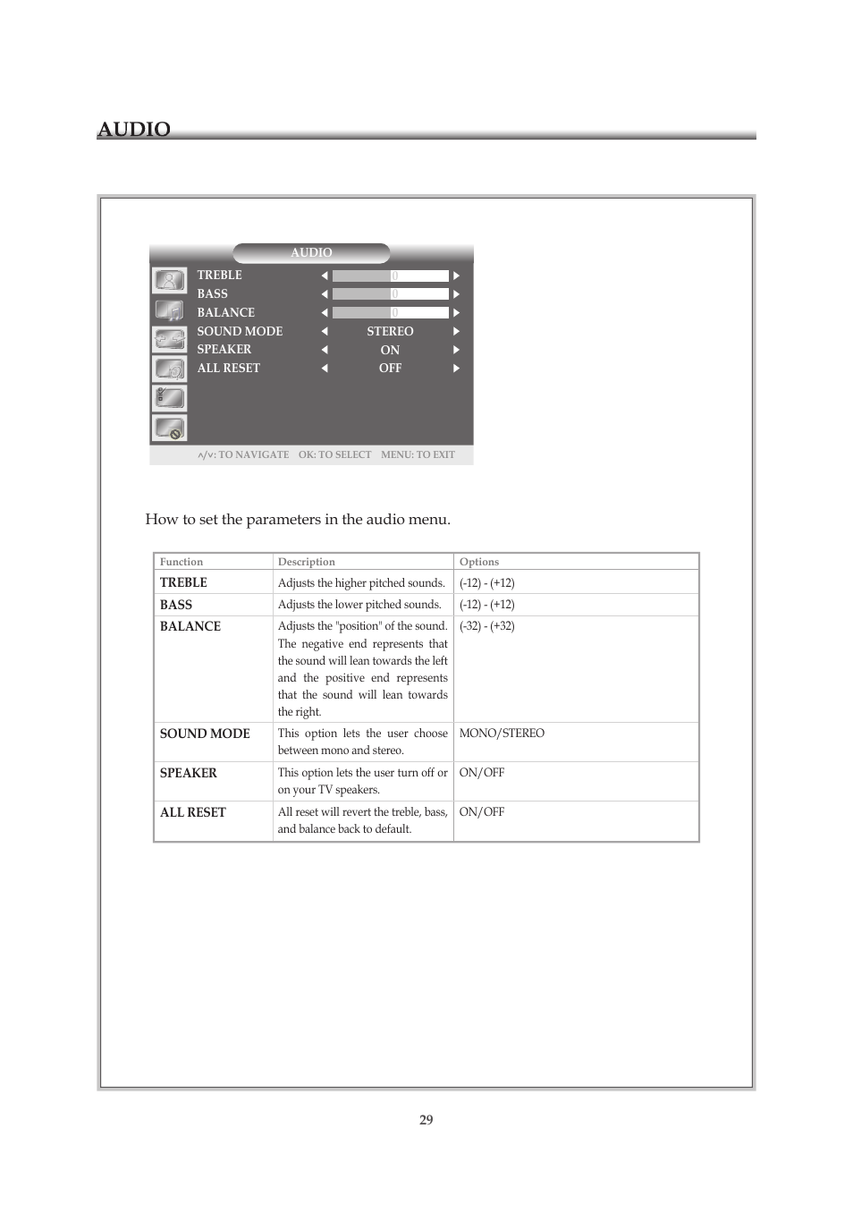 Audio | Emprex HD-3701P User Manual | Page 30 / 71