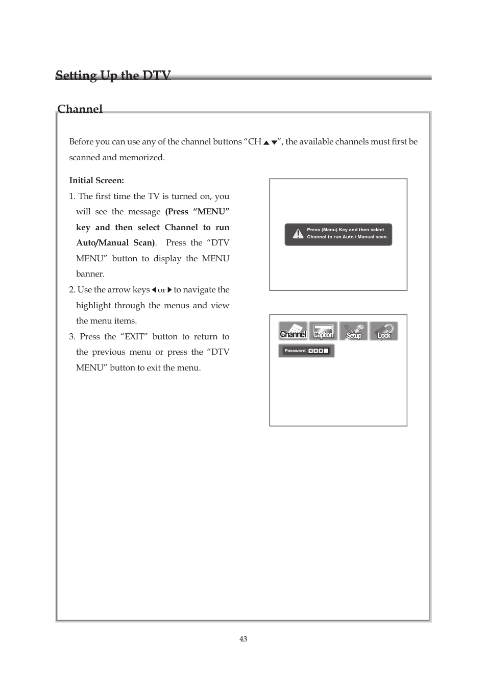 Setting up the dtv, Channel | Emprex HD-3701P User Manual | Page 44 / 71