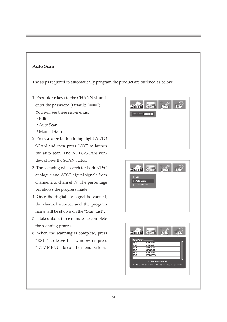 Edit, Auto scan, Channel | Emprex HD-3701P User Manual | Page 45 / 71