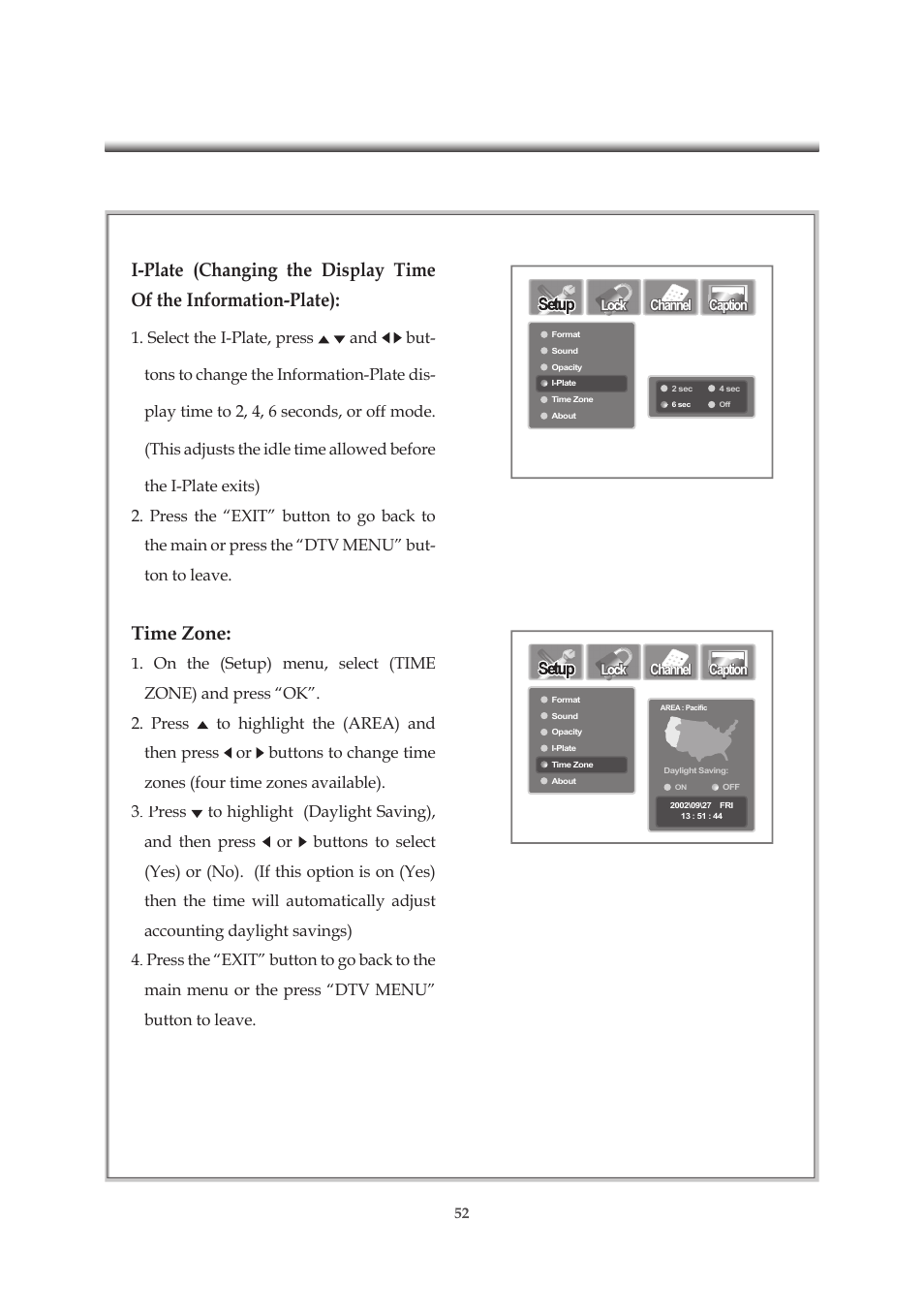 Time zone, Setup | Emprex HD-3701P User Manual | Page 53 / 71