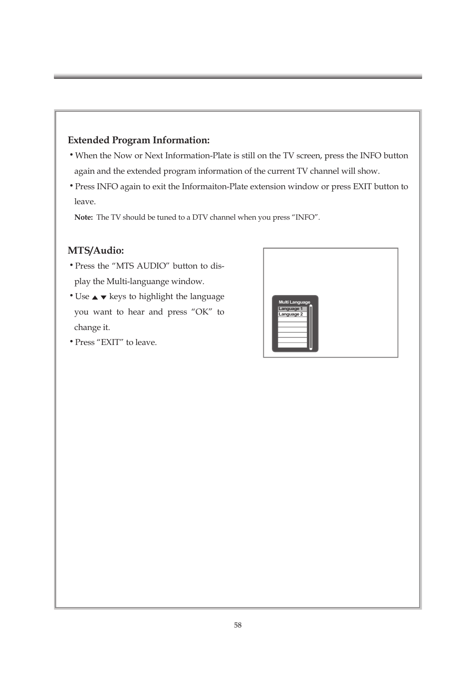 Mts/audio, Extended program information | Emprex HD-3701P User Manual | Page 59 / 71