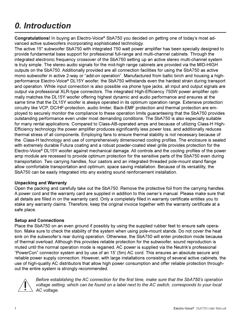 Introduction | Electro-Voice SBA750 User Manual | Page 4 / 16