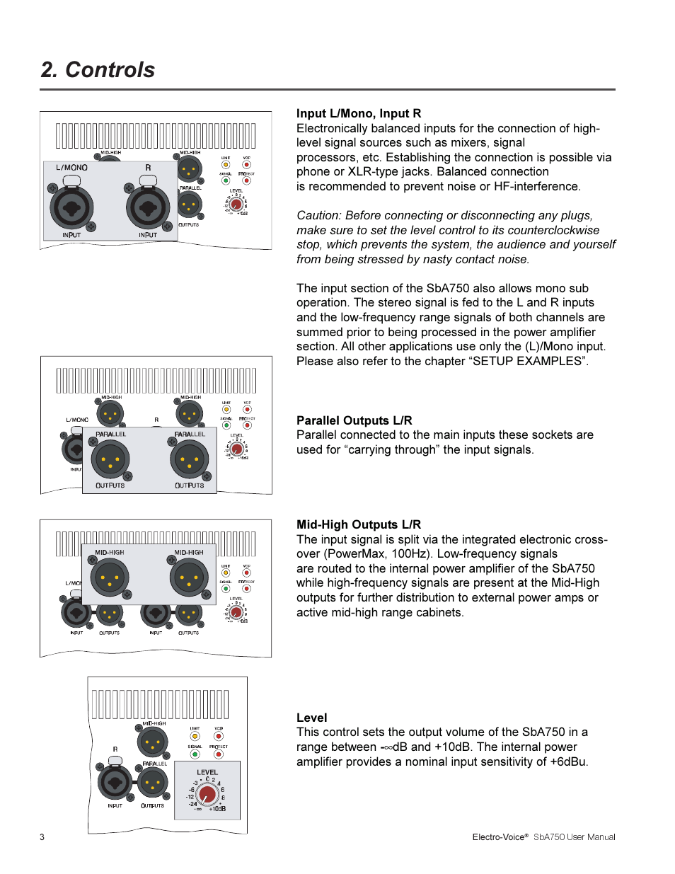 Controls | Electro-Voice SBA750 User Manual | Page 6 / 16