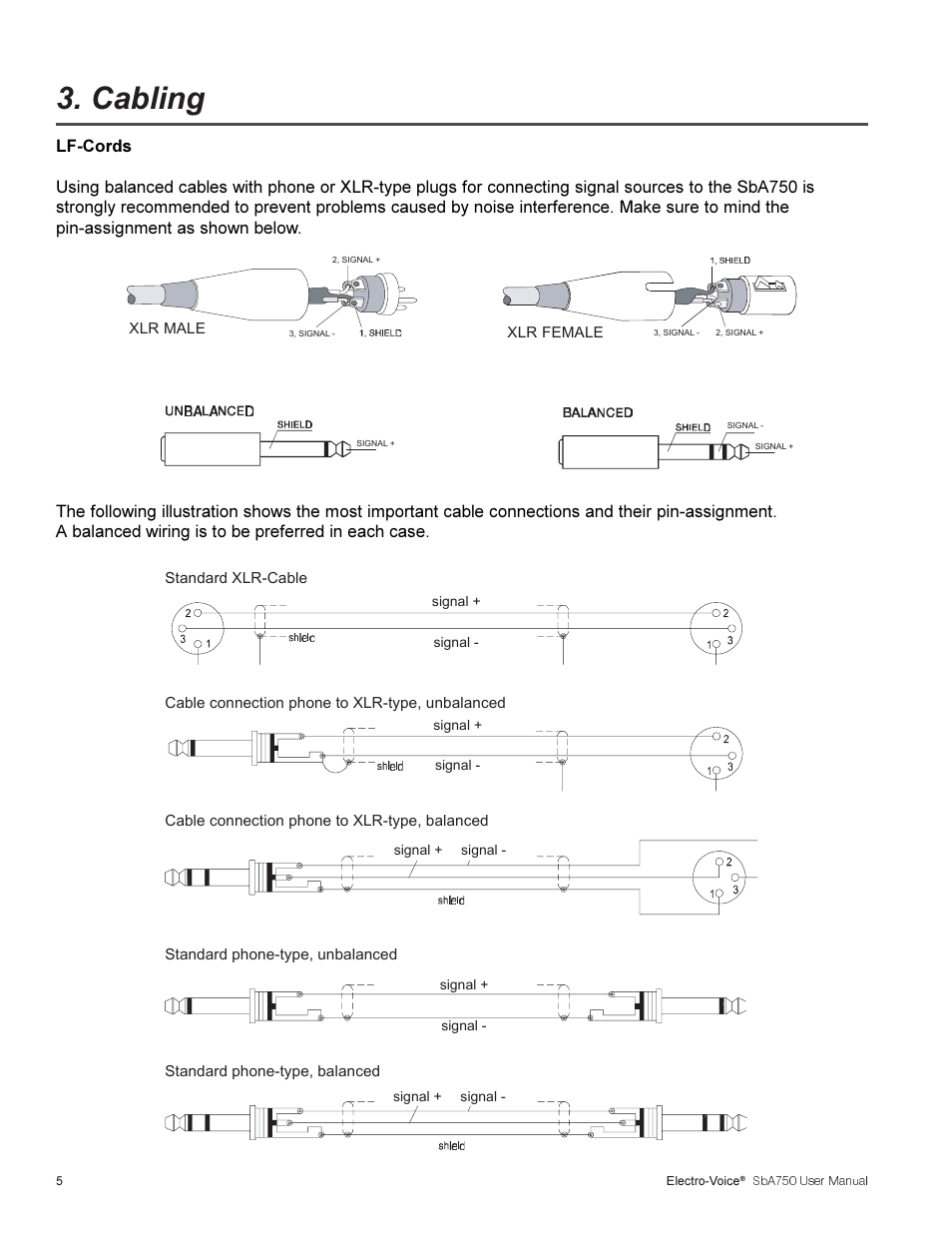Cabling | Electro-Voice SBA750 User Manual | Page 8 / 16