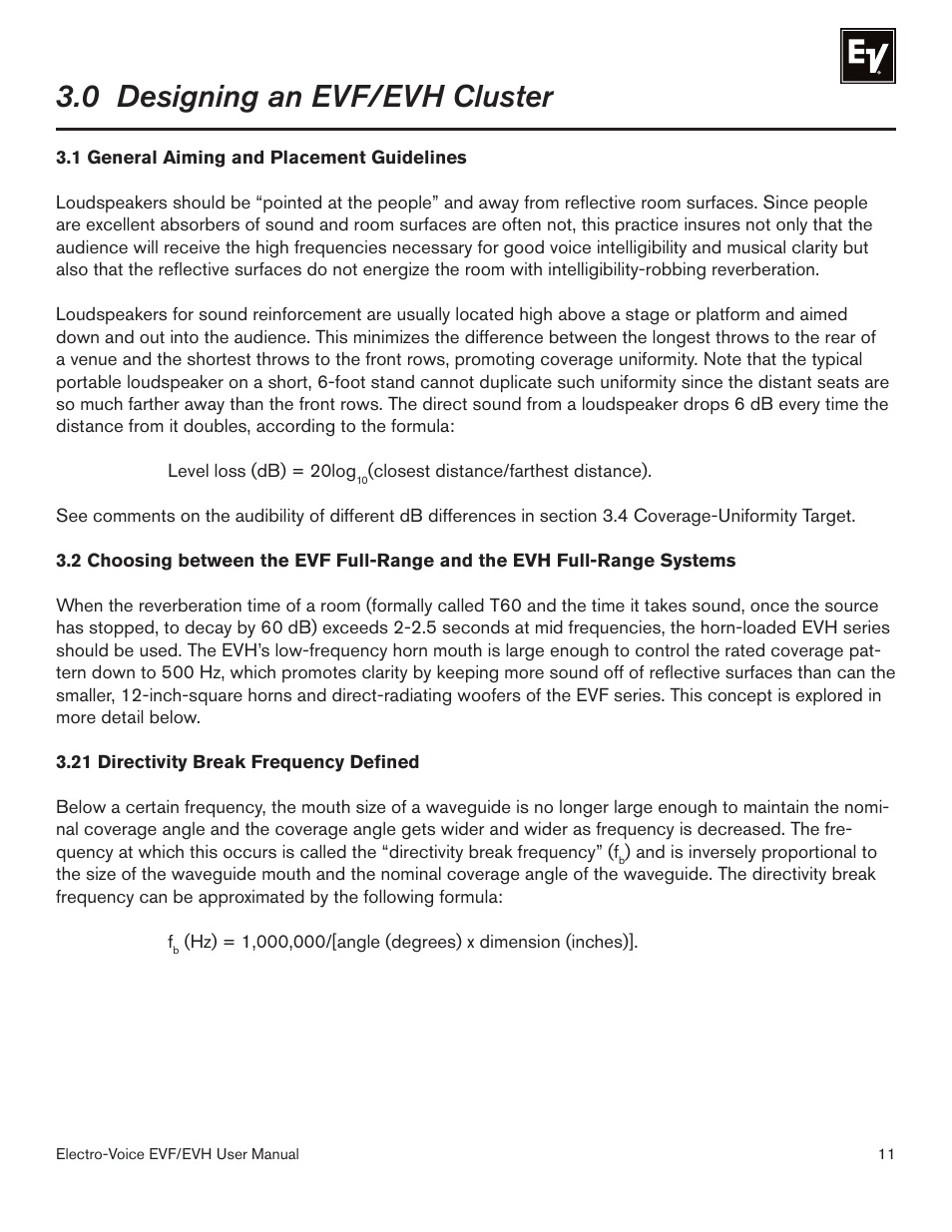 0 designing an evf/evh cluster | Electro-Voice EVF/EVH EVF-1151S User Manual | Page 11 / 56