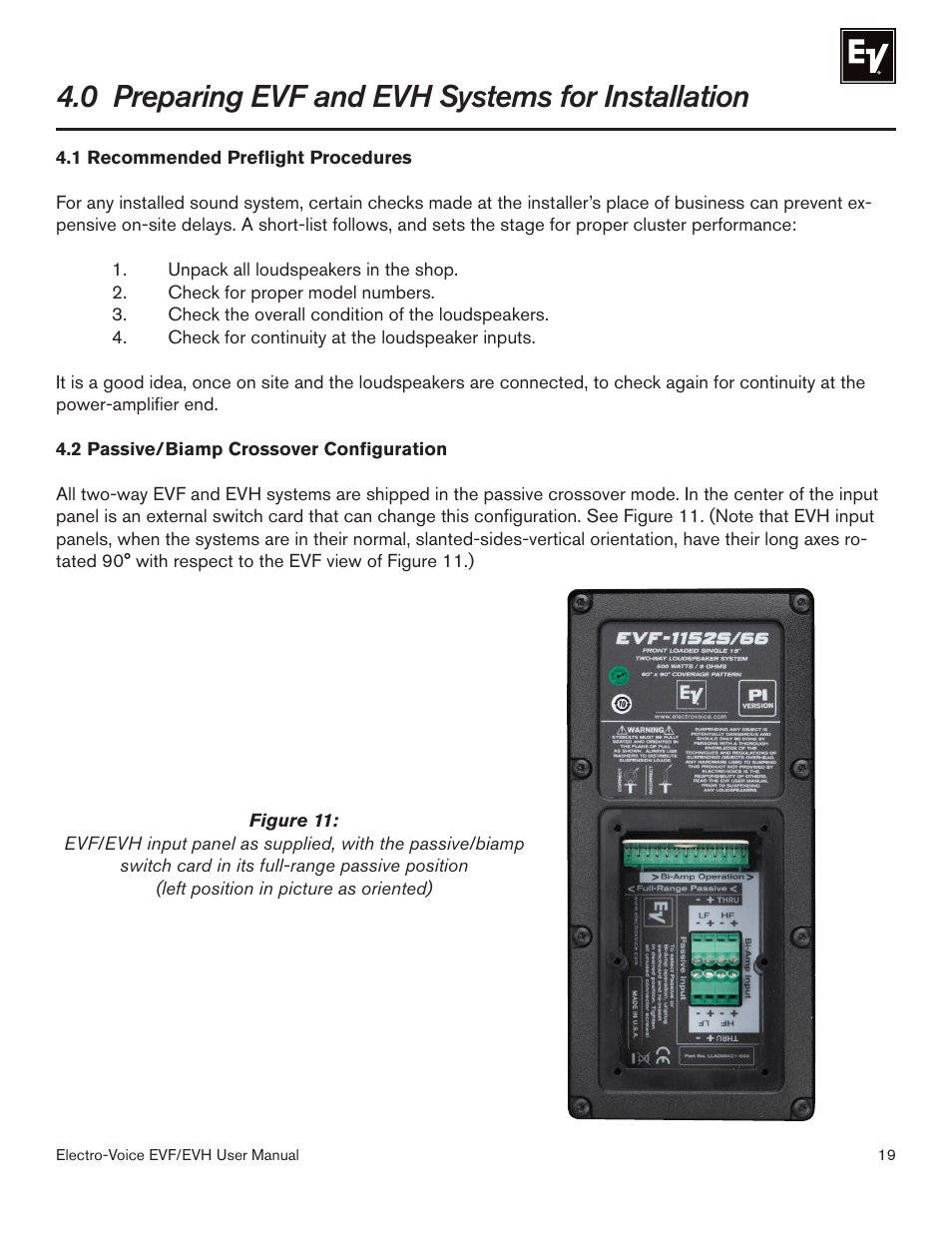 0 preparing evf and evh systems for installation | Electro-Voice EVF/EVH EVF-1151S User Manual | Page 19 / 56