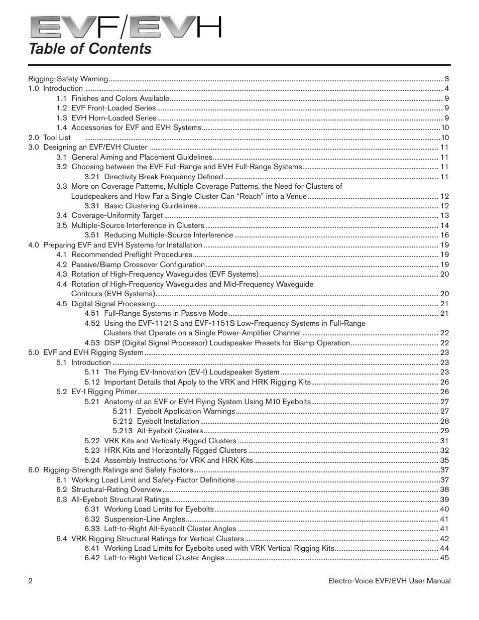 Electro-Voice EVF/EVH EVF-1151S User Manual | Page 2 / 56