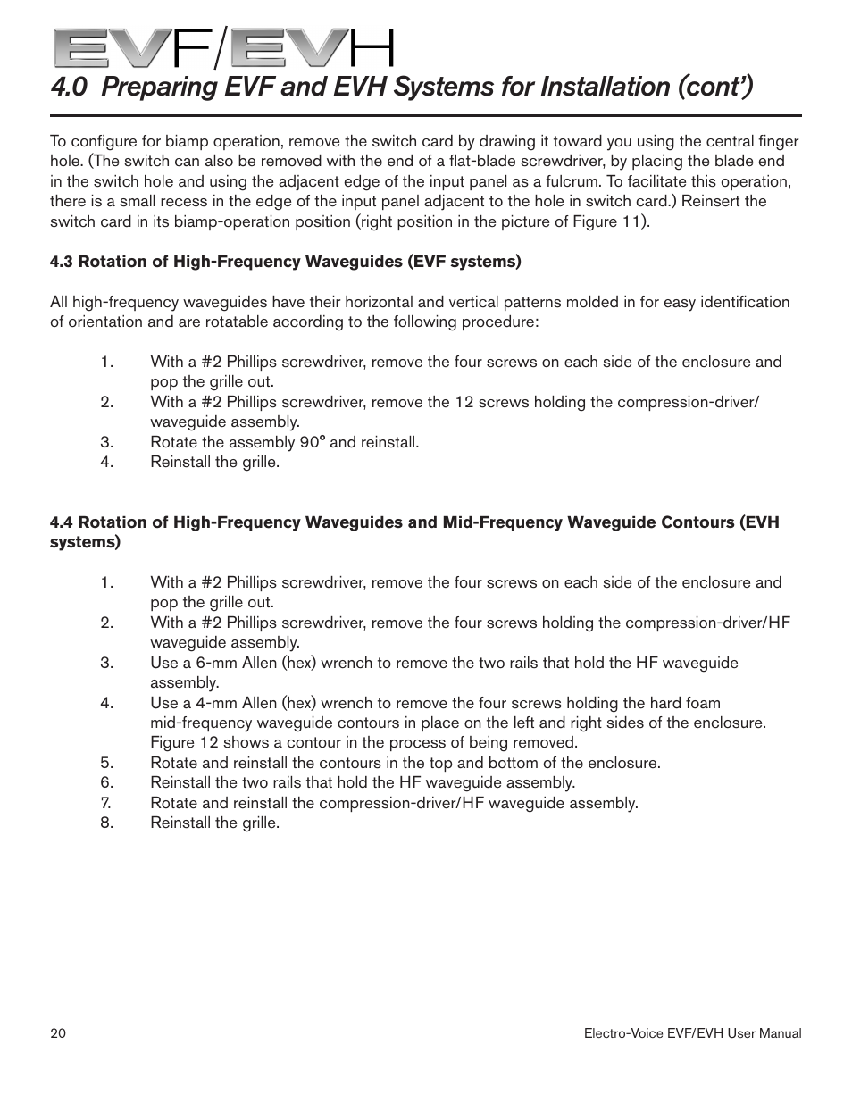 Electro-Voice EVF/EVH EVF-1151S User Manual | Page 20 / 56