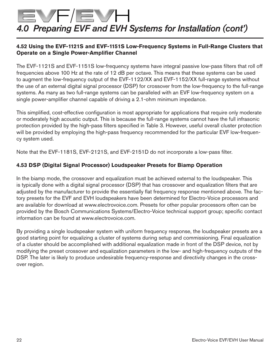 Electro-Voice EVF/EVH EVF-1151S User Manual | Page 22 / 56