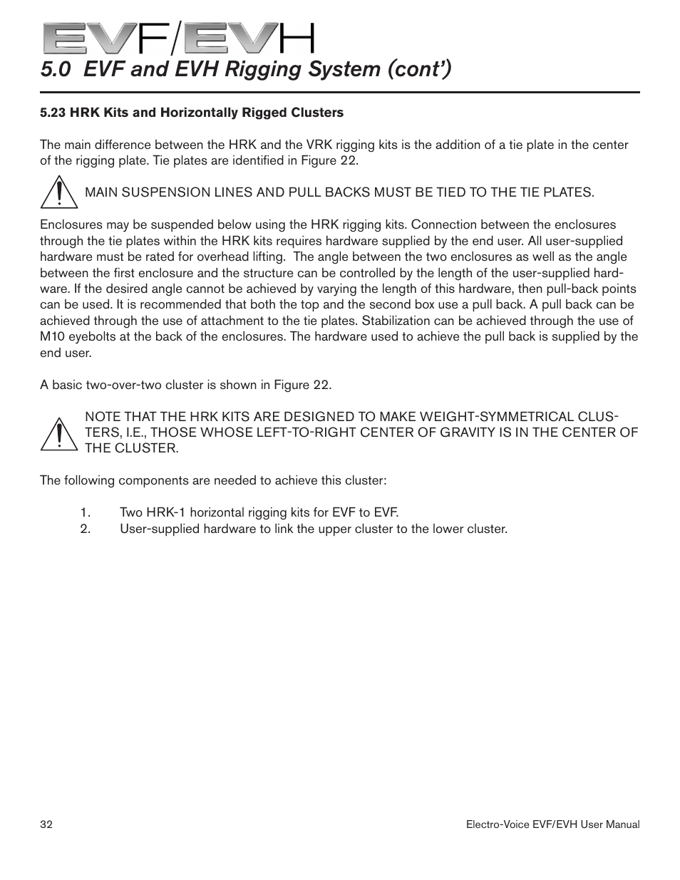 0 evf and evh rigging system (cont’) | Electro-Voice EVF/EVH EVF-1151S User Manual | Page 32 / 56