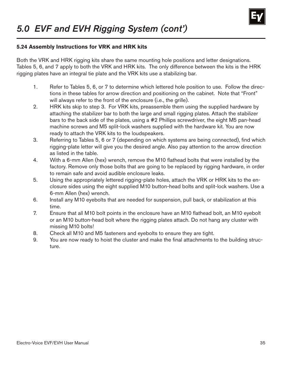 0 evf and evh rigging system (cont’) | Electro-Voice EVF/EVH EVF-1151S User Manual | Page 35 / 56