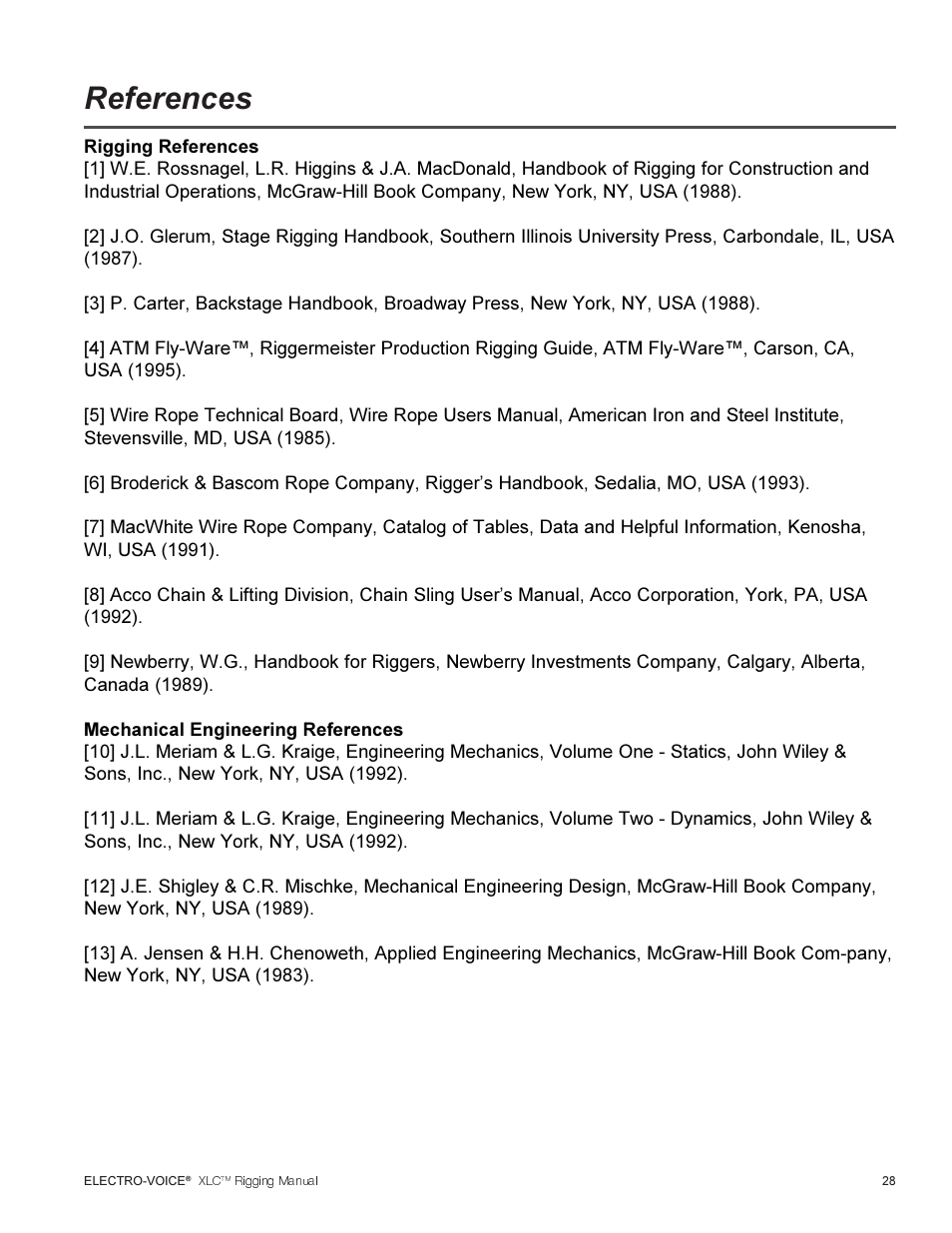 References | Electro-Voice XLC User Manual | Page 29 / 32