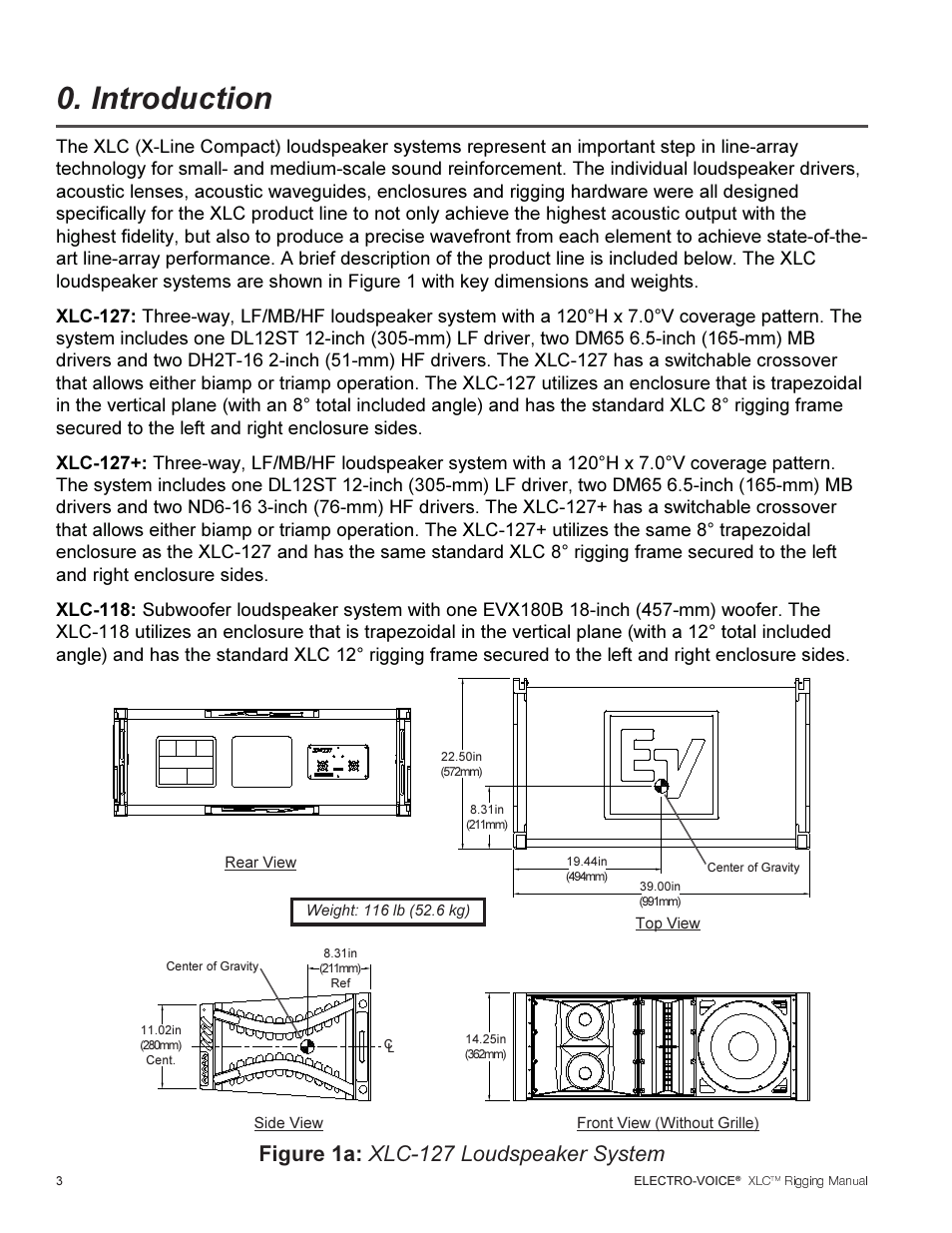 Introduction, Figure 1a: xlc-127 loudspeaker system | Electro-Voice XLC User Manual | Page 4 / 32