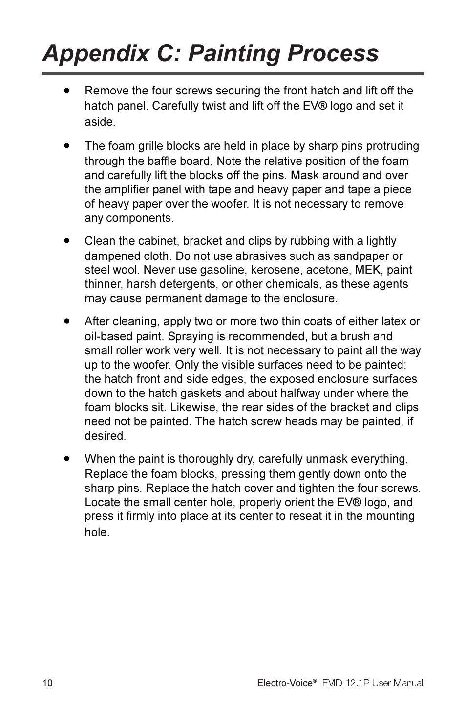 Appendix c: painting process | Electro-Voice 2.1P User Manual | Page 12 / 16