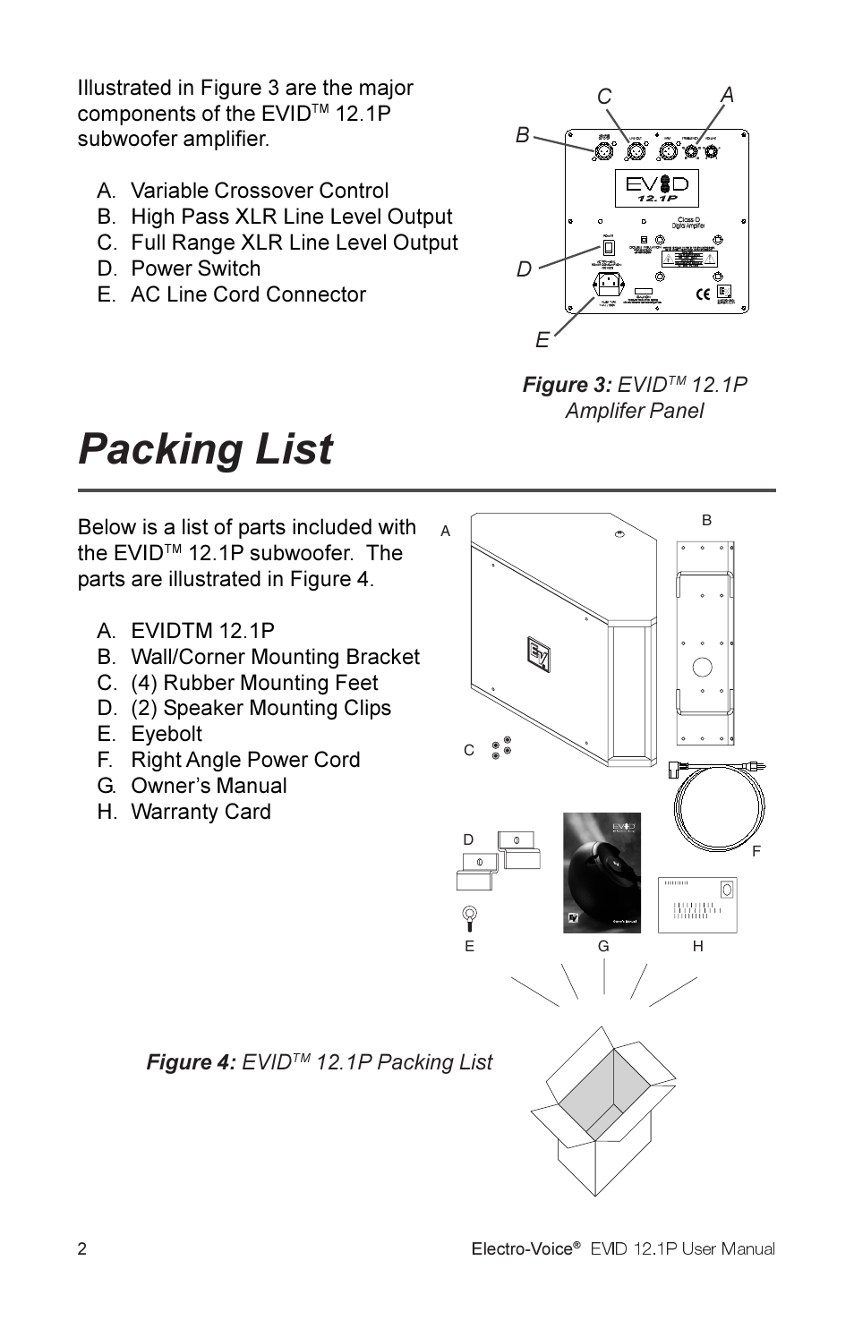 Packing list | Electro-Voice 2.1P User Manual | Page 4 / 16