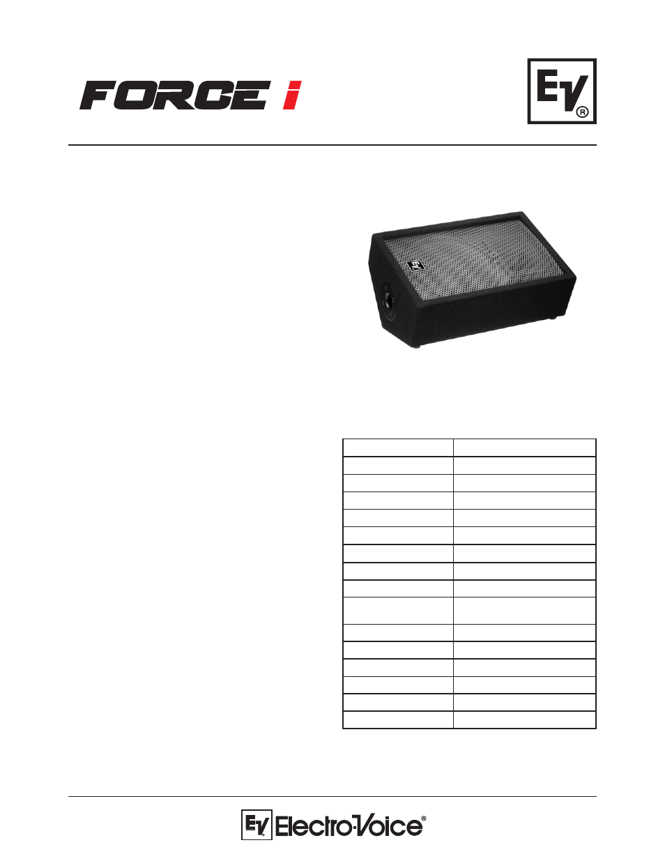 Electro-Voice 12-InchTwo-Way Full-Range Force i Monitor User Manual | 2 pages