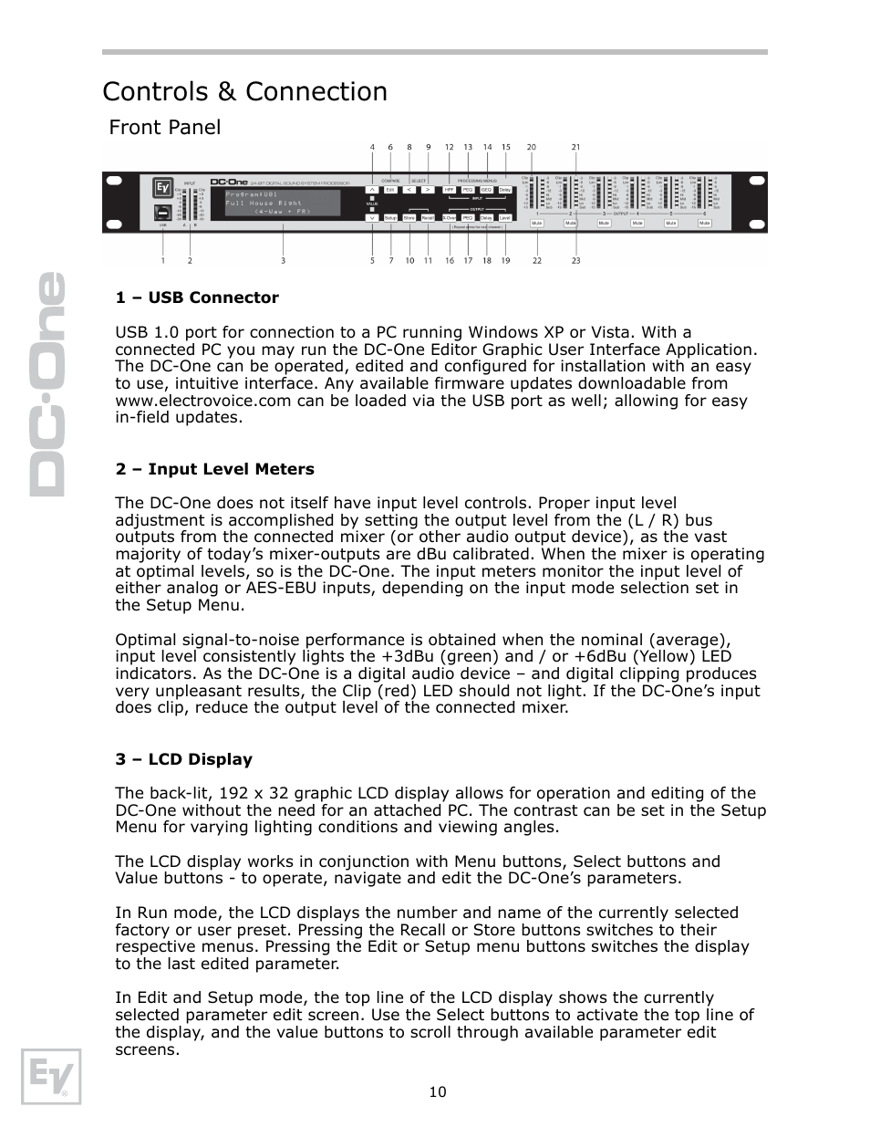 Controls & connection, Front panel | Electro-Voice Speaker System User Manual | Page 10 / 56