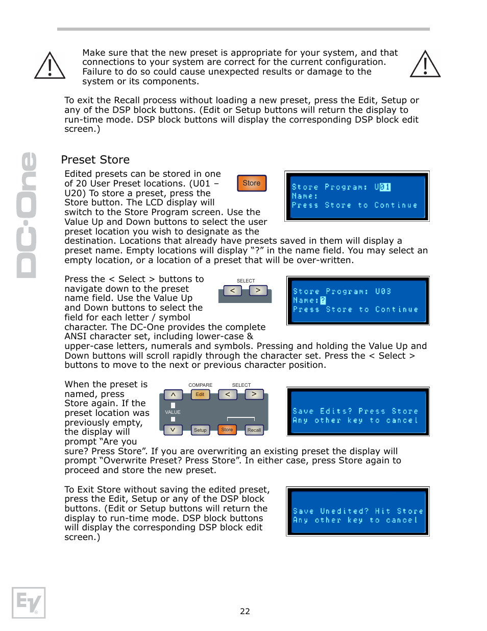 Preset store | Electro-Voice Speaker System User Manual | Page 22 / 56