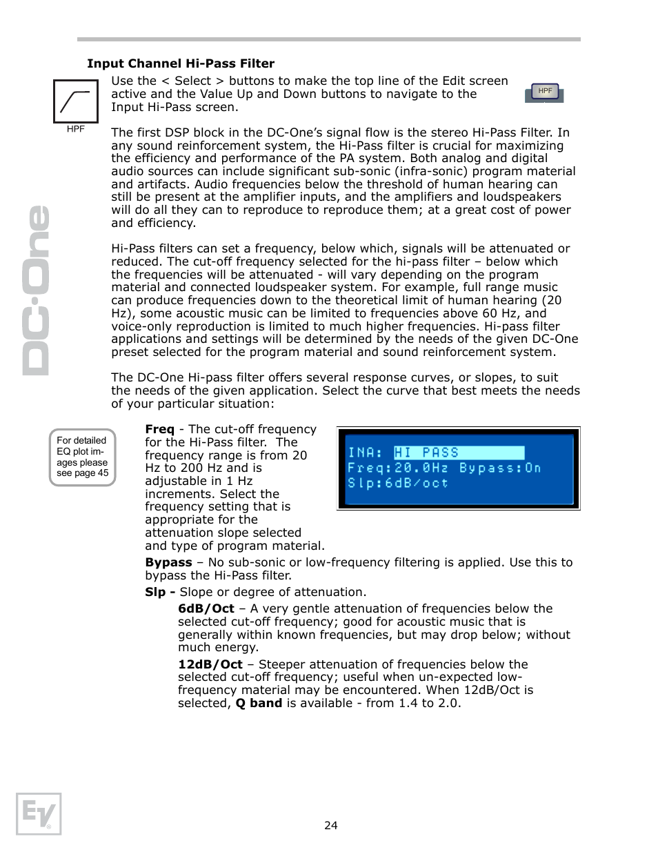 Input channel hi-pass filter | Electro-Voice Speaker System User Manual | Page 24 / 56