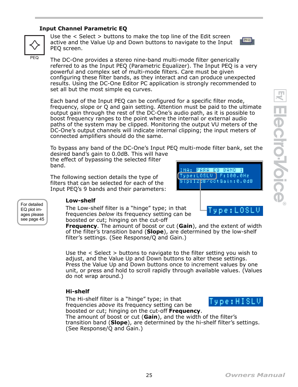 Input channel parametric eq | Electro-Voice Speaker System User Manual | Page 25 / 56