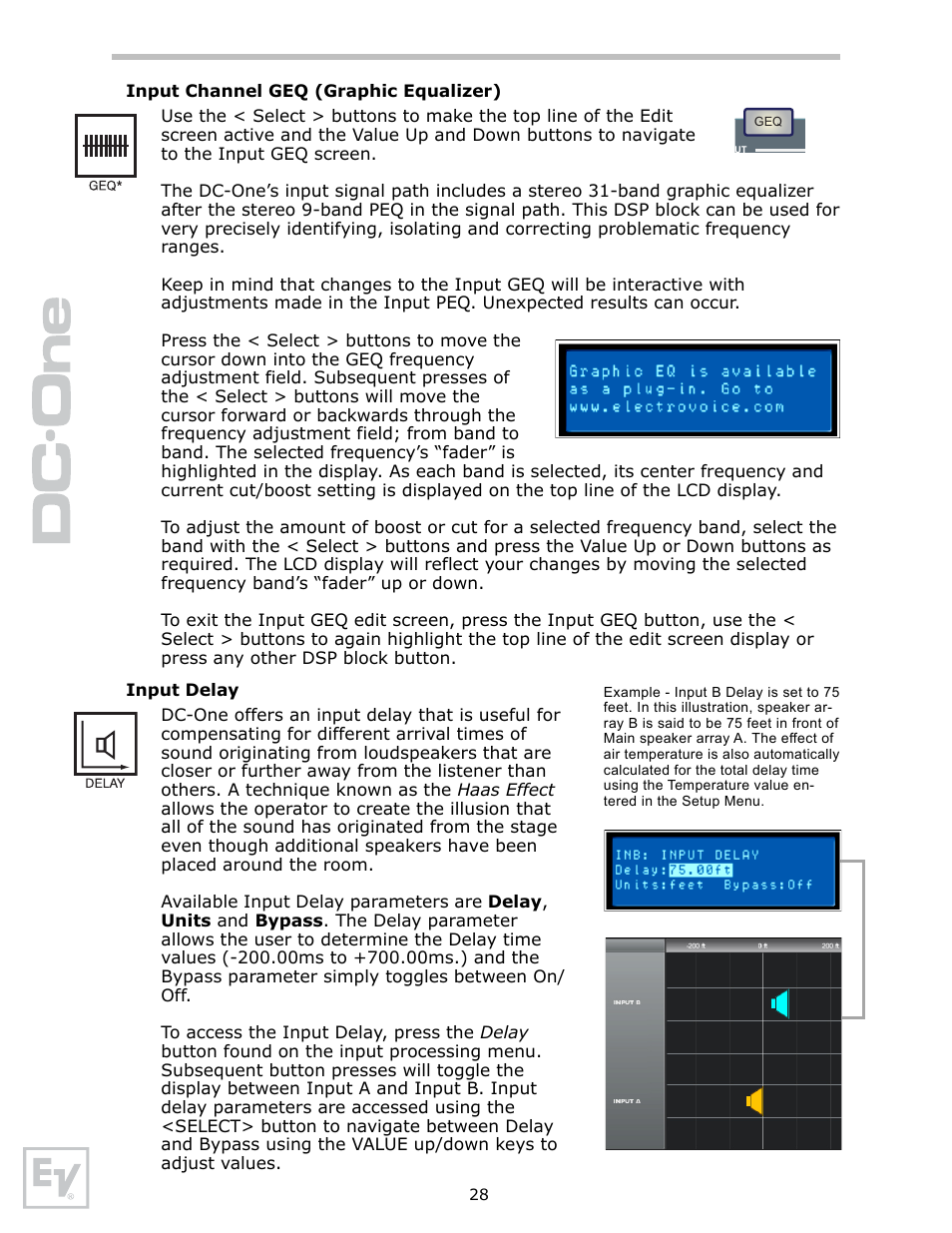 Input channel geq (graphic equalizer), Input delay | Electro-Voice Speaker System User Manual | Page 28 / 56