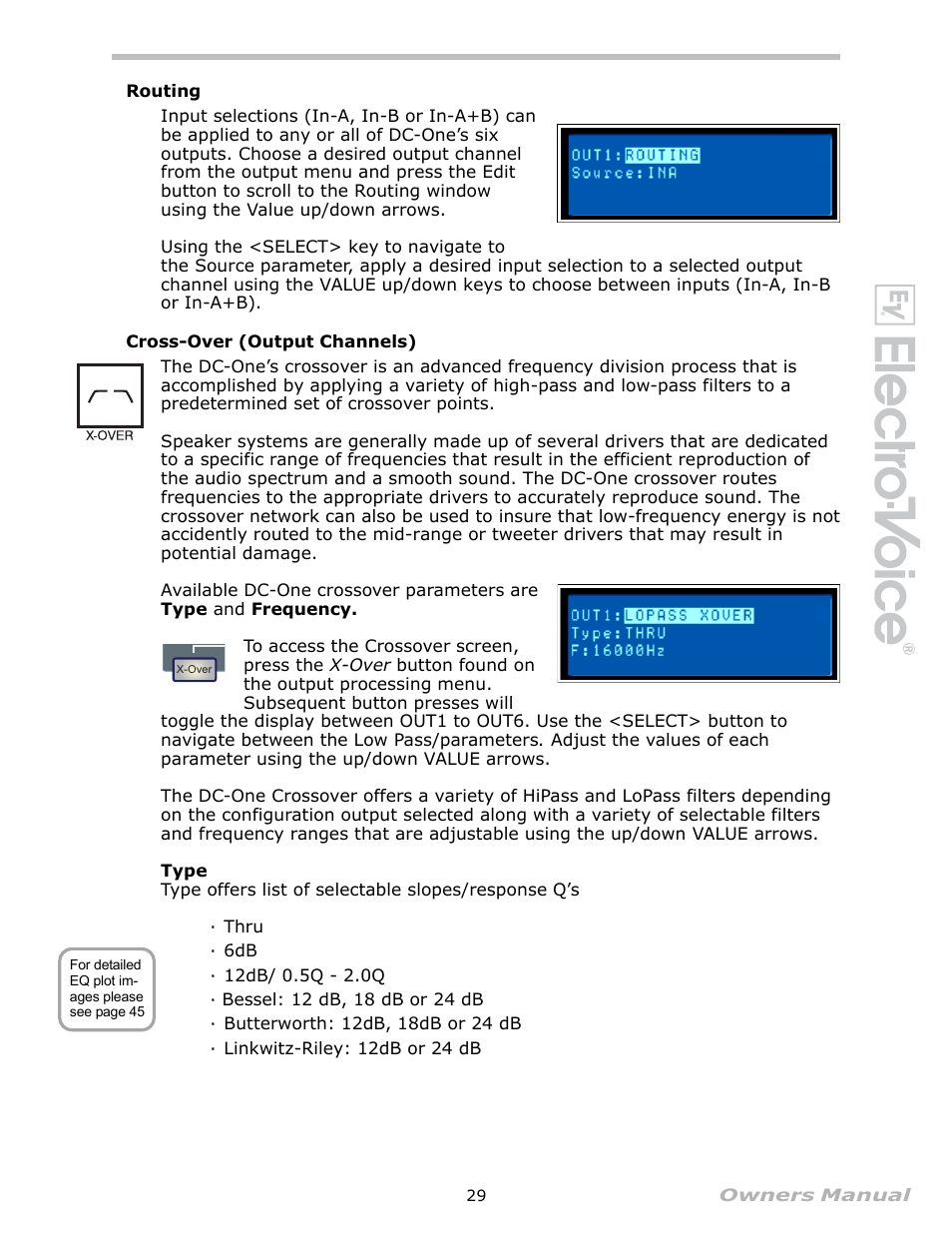 Routing, Cross-over (output channels) | Electro-Voice Speaker System User Manual | Page 29 / 56